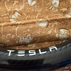 Tesla Black Patent Leather & Brown Velour Steering Wheel Cover